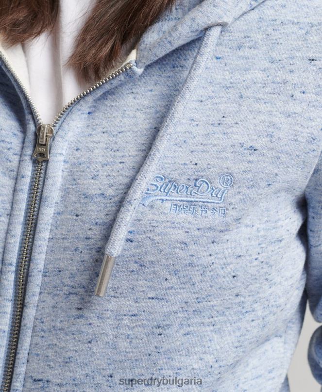 Superdry облекло N00H5963 светло синьо Жени качулка с цип и лого от органичен памук