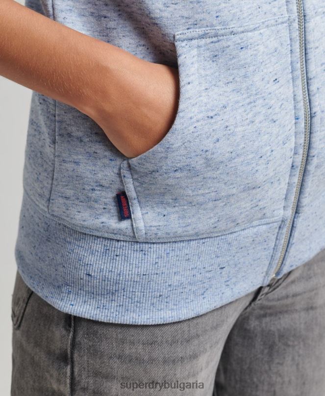Superdry облекло N00H5963 светло синьо Жени качулка с цип и лого от органичен памук