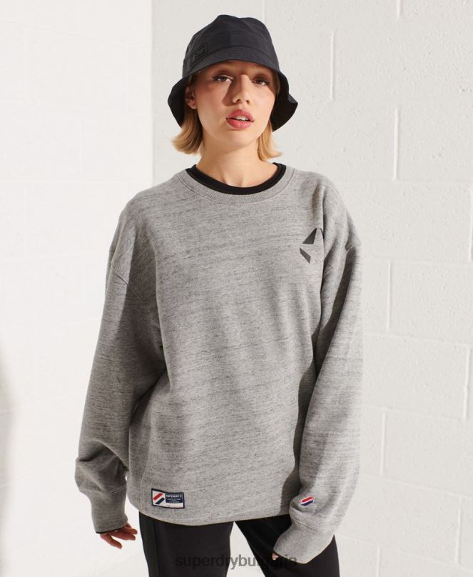 Superdry облекло N00H5966 светло сив Жени зачеркнат огромен суичър на екипажа