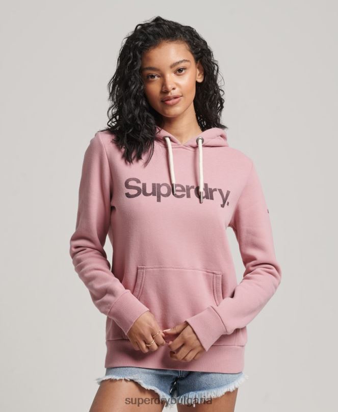 Superdry облекло N00H5967 розово Жени качулка с лого от органичен памук