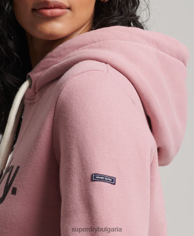 Superdry облекло N00H5967 розово Жени качулка с лого от органичен памук