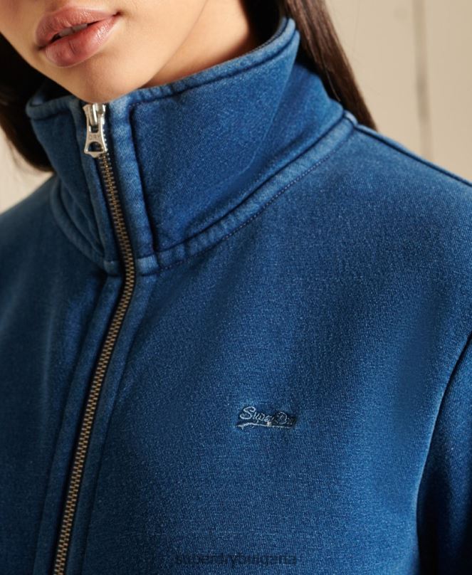 Superdry облекло N00H5968 тюркоаз Жени свободна горна част с винтидж лого, бродирано с цип
