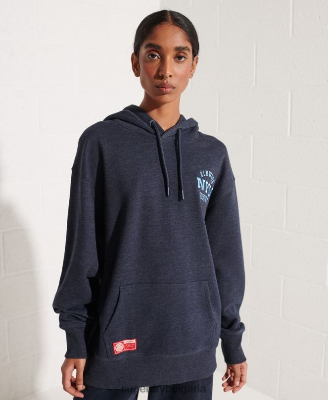 Superdry облекло N00H5977 син Жени колеж графичен суичър с качулка