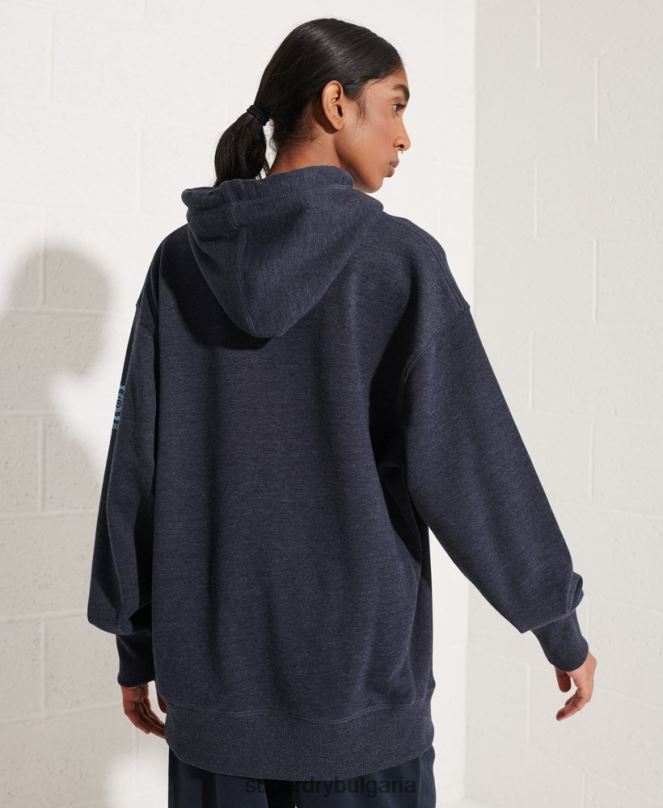 Superdry облекло N00H5977 син Жени колеж графичен суичър с качулка