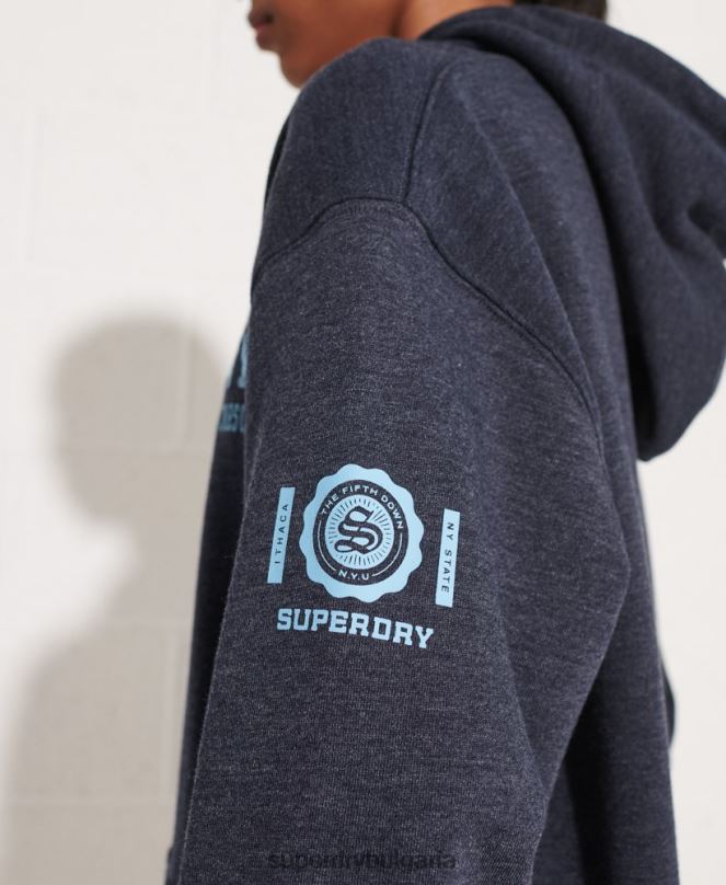 Superdry облекло N00H5977 син Жени колеж графичен суичър с качулка