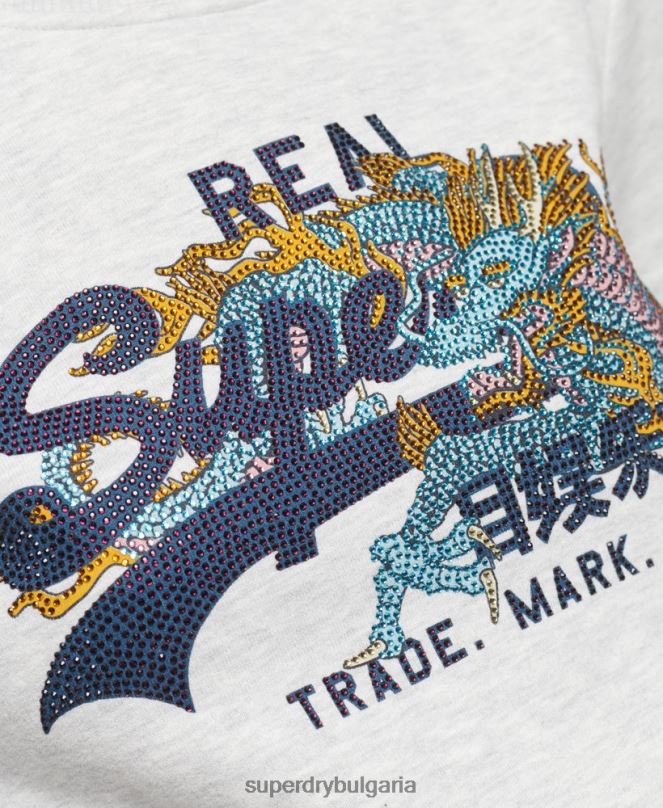 Superdry облекло N00H5982 светло сив Жени винтидж суитшърт с лого и кристали