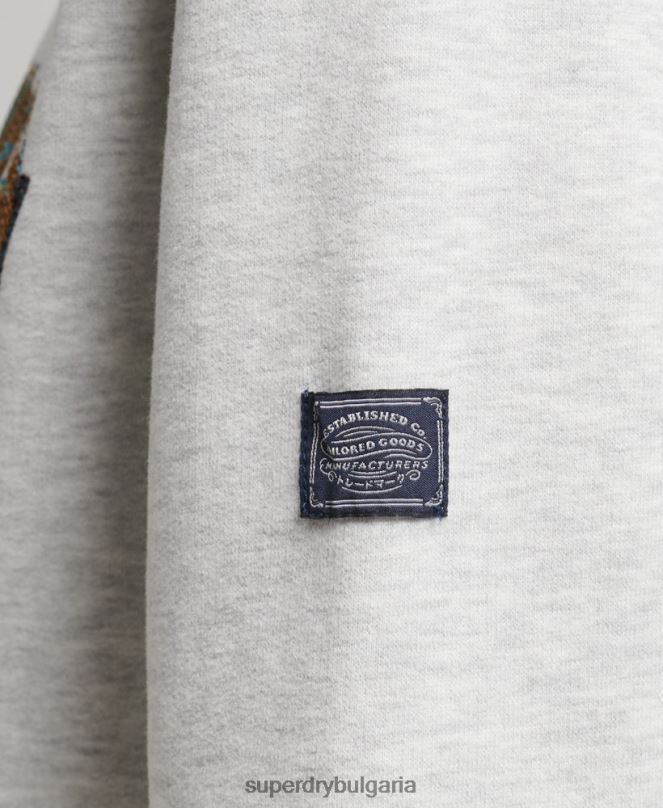 Superdry облекло N00H5982 светло сив Жени винтидж суитшърт с лого и кристали