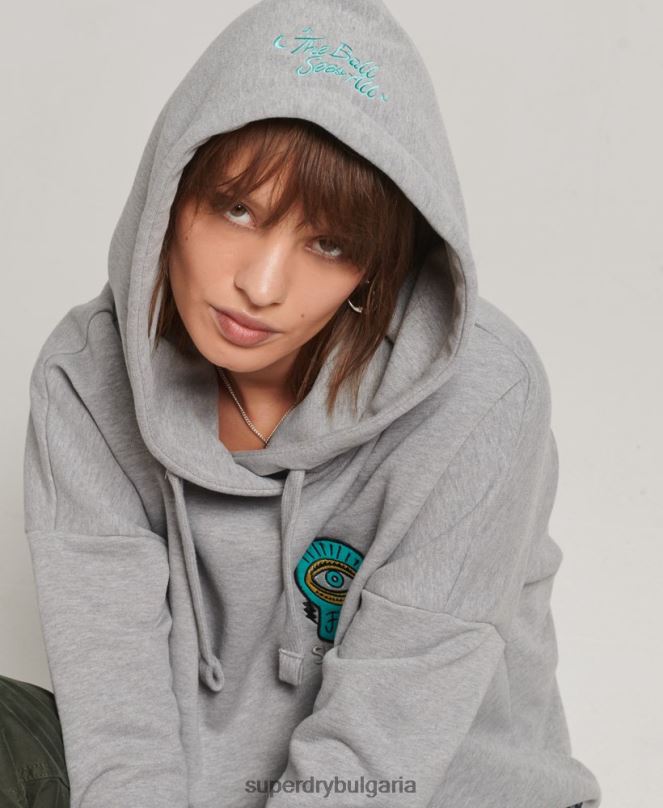 Superdry облекло N00H5986 сиво Жени суичър с кръпка за носталгия