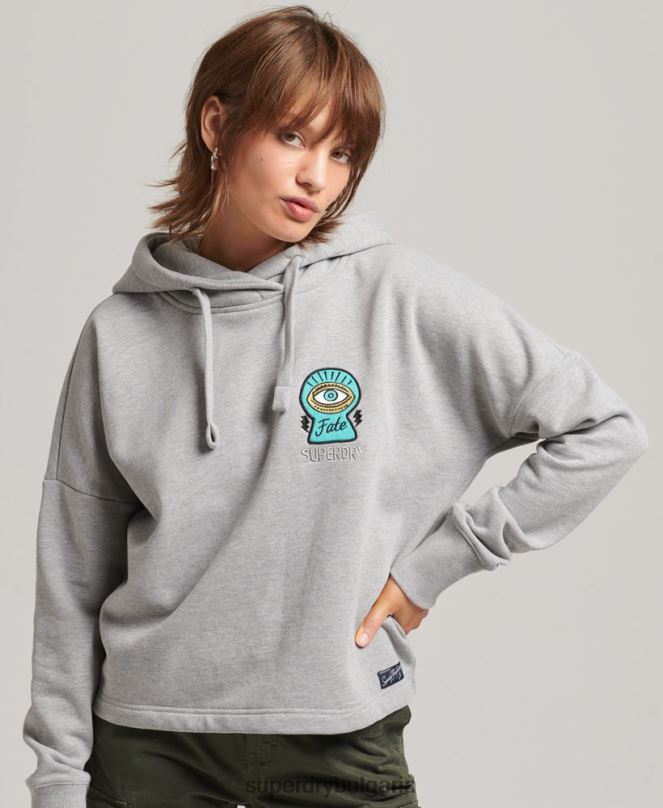 Superdry облекло N00H5986 сиво Жени суичър с кръпка за носталгия