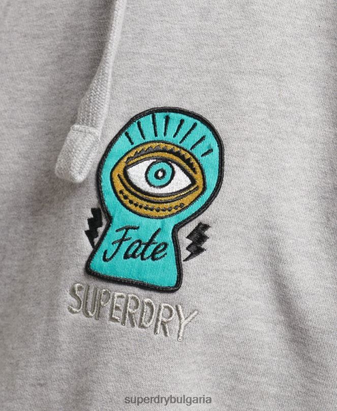 Superdry облекло N00H5986 сиво Жени суичър с кръпка за носталгия