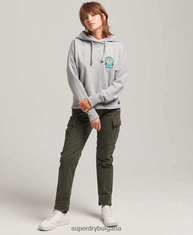 Superdry облекло N00H5986 сиво Жени суичър с кръпка за носталгия