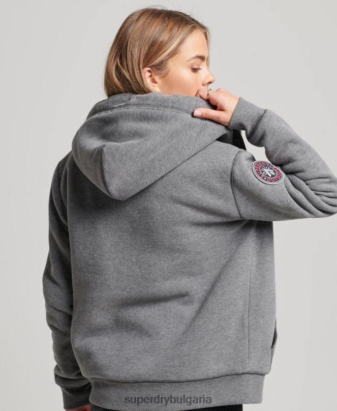 Superdry облекло N00H5991 сиво Жени органичен памук черна мечка borg качулка с цип