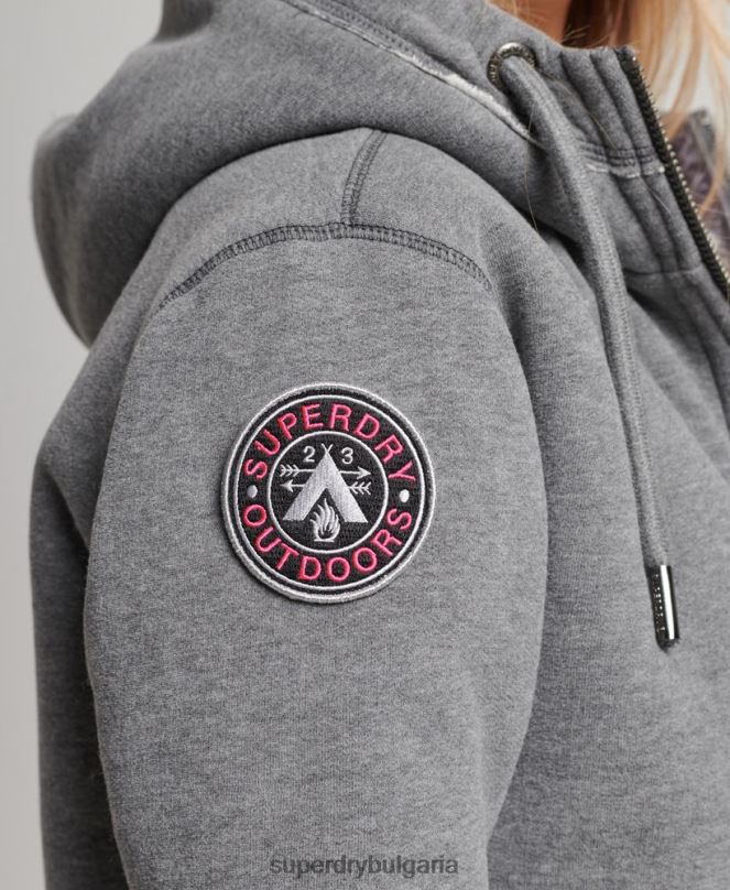 Superdry облекло N00H5991 сиво Жени органичен памук черна мечка borg качулка с цип