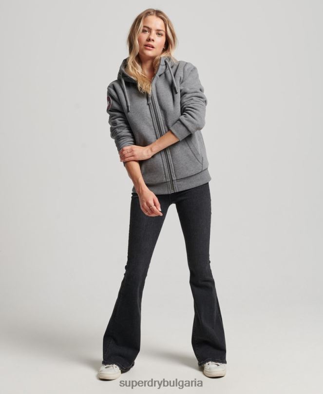 Superdry облекло N00H5991 сиво Жени органичен памук черна мечка borg качулка с цип