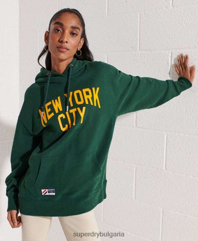 Superdry облекло N00H5993 зелено Жени огромна качулка за градски колеж