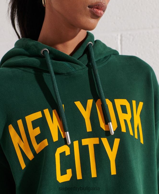 Superdry облекло N00H5993 зелено Жени огромна качулка за градски колеж