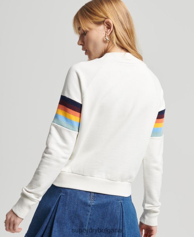 Superdry облекло N00H5995 сметана Жени изрязан суитшърт с винтидж кали райе