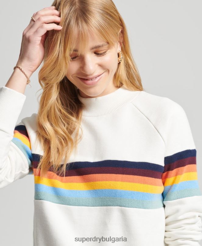 Superdry облекло N00H5995 сметана Жени изрязан суитшърт с винтидж кали райе