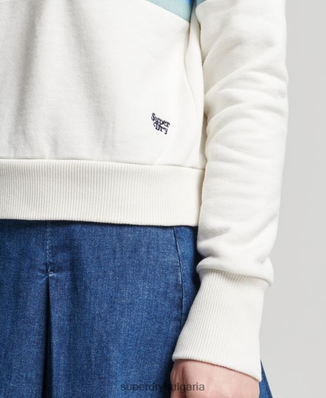 Superdry облекло N00H5995 сметана Жени изрязан суитшърт с винтидж кали райе