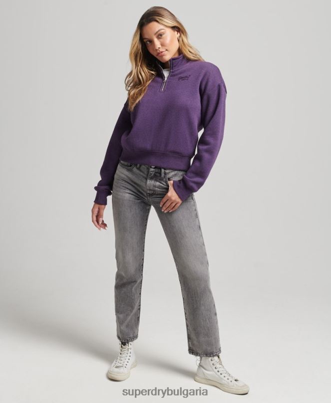 Superdry облекло N00H5999 лилаво Жени органичен памук ретро лого henley суичър