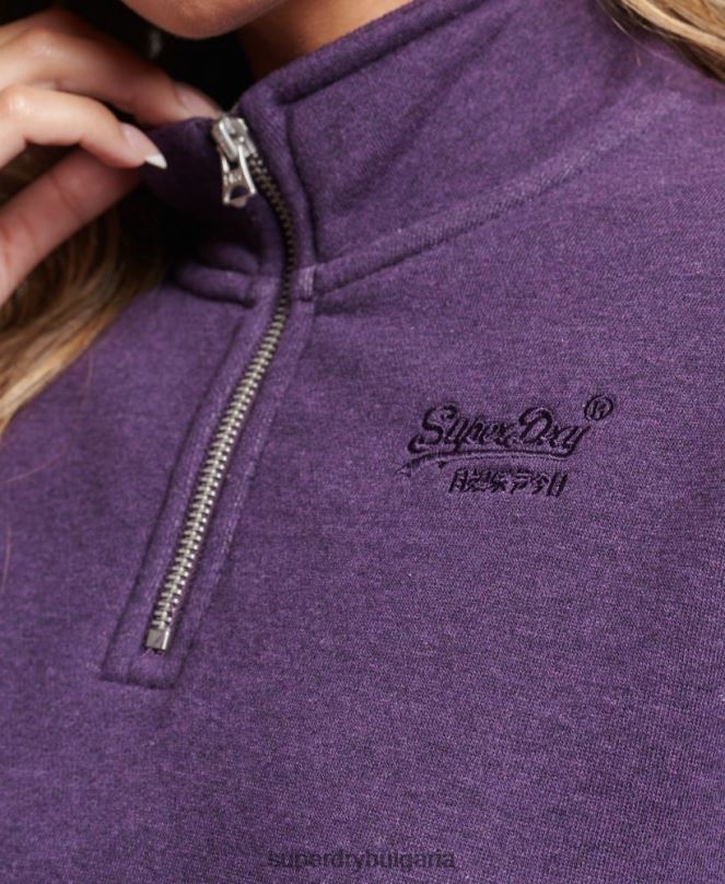 Superdry облекло N00H5999 лилаво Жени органичен памук ретро лого henley суичър