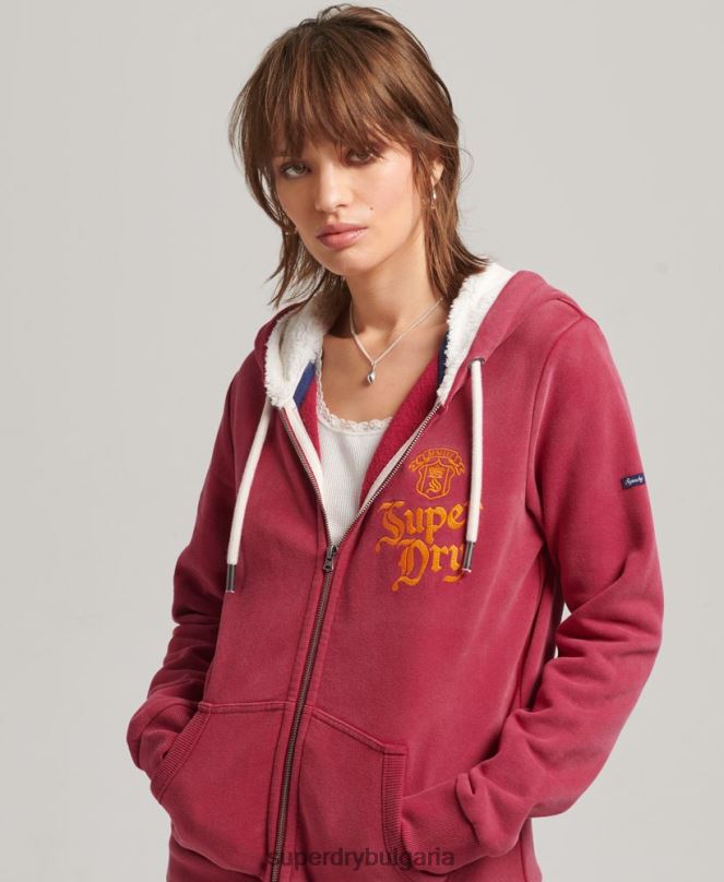 Superdry облекло N00H6005 червен Жени суичър с цип гордост и крафт