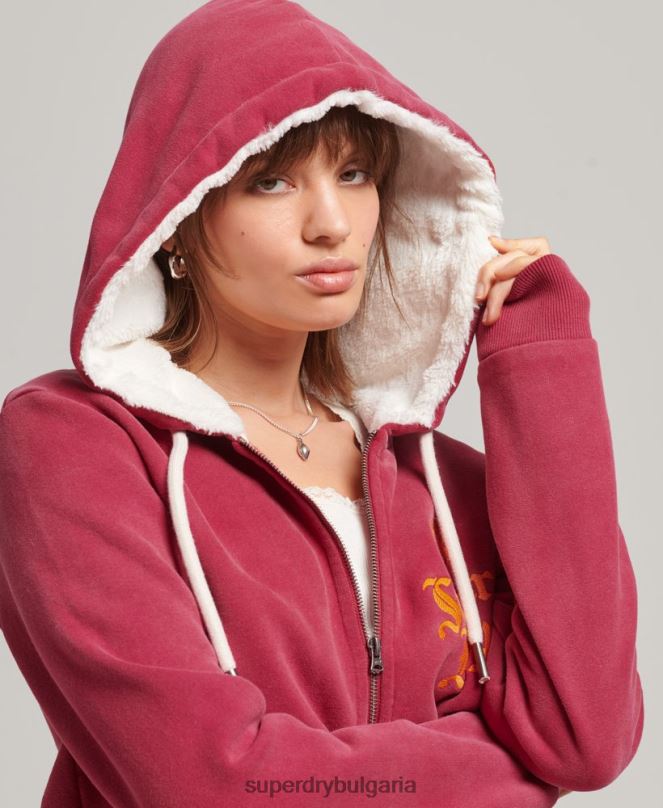 Superdry облекло N00H6005 червен Жени суичър с цип гордост и крафт
