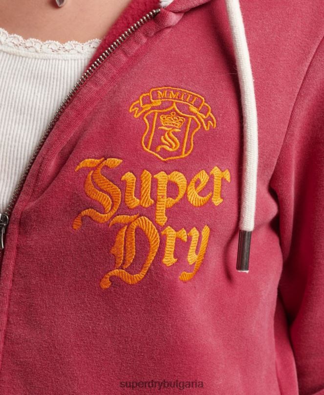 Superdry облекло N00H6005 червен Жени суичър с цип гордост и крафт
