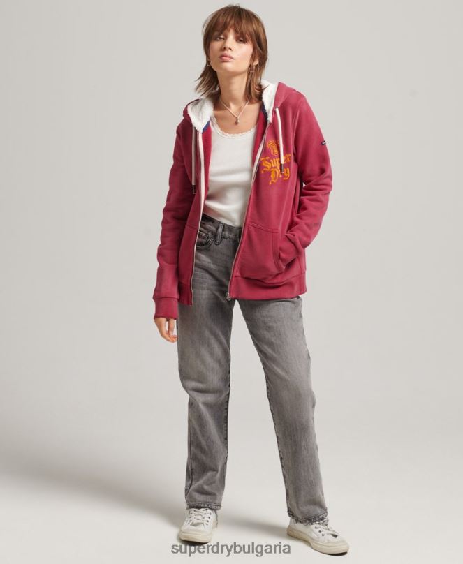 Superdry облекло N00H6005 червен Жени суичър с цип гордост и крафт
