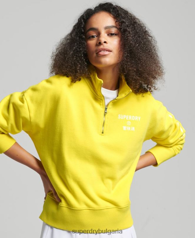 Superdry облекло N00H6009 жълто Жени основен спортен суичър с половин цип