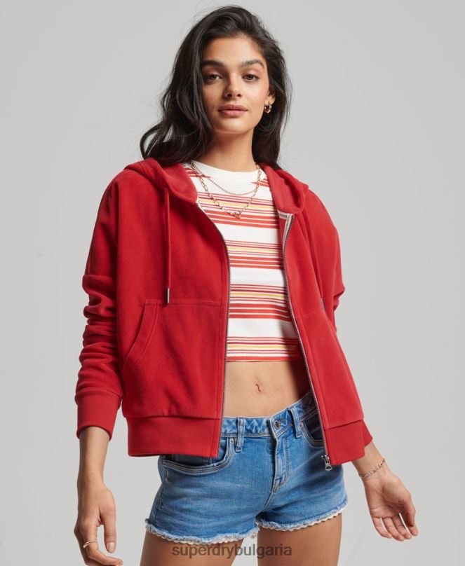 Superdry облекло N00H6010 червен Жени ретро суичър с цип