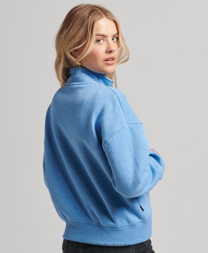 Superdry облекло N00H6011 син Жени органичен памук ретро лого henley суичър