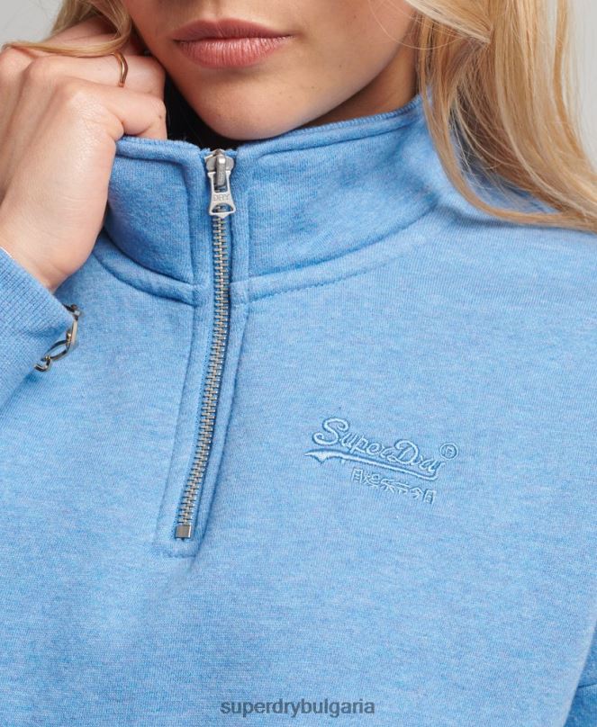 Superdry облекло N00H6011 син Жени органичен памук ретро лого henley суичър