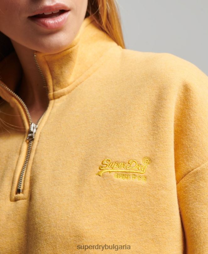 Superdry облекло N00H6015 жълто Жени органичен памук ретро лого henley суичър