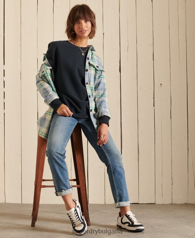 Superdry облекло N00H6017 военноморски флот Жени ретро суичър с лого от органичен памук