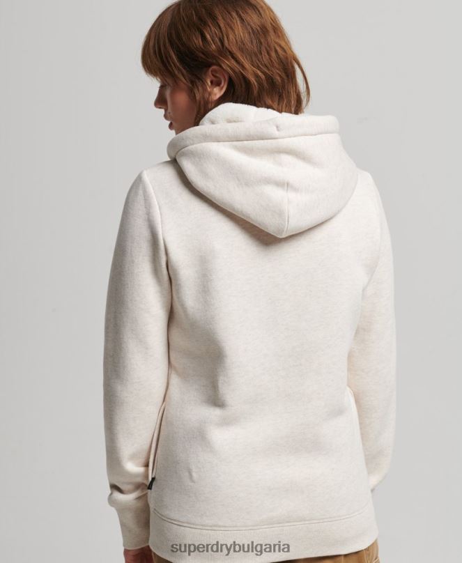 Superdry облекло N00H6022 бежово Жени луксозна качулка с цип с бродирано лого