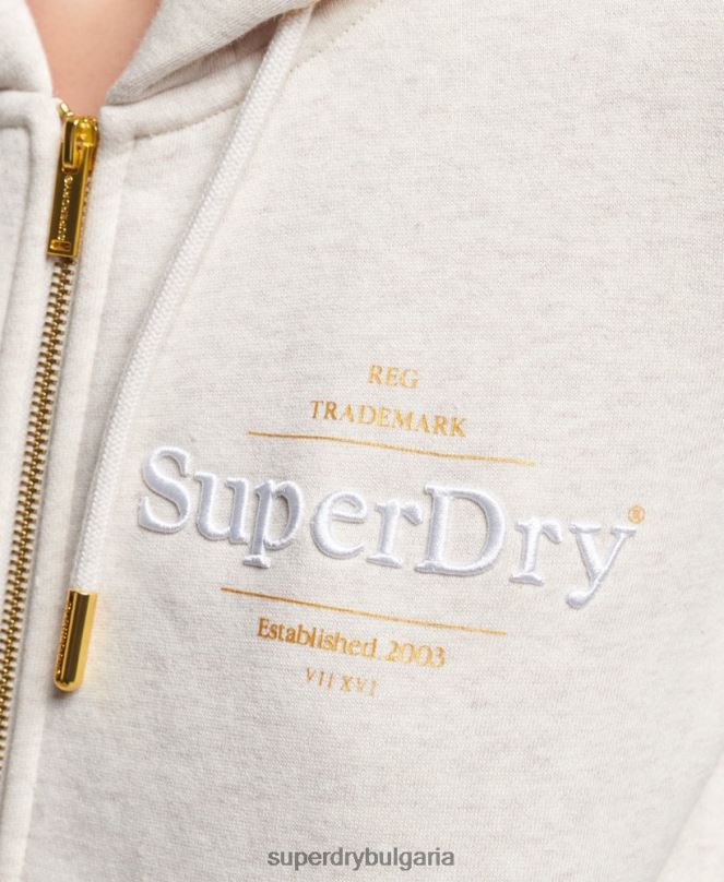 Superdry облекло N00H6022 бежово Жени луксозна качулка с цип с бродирано лого