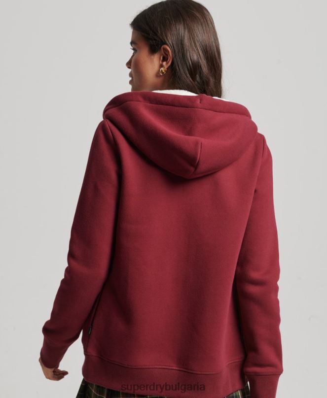 Superdry облекло N00H6023 червен Жени луксозна качулка с цип с бродирано лого