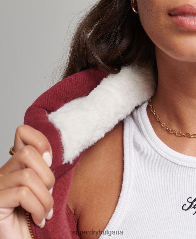 Superdry облекло N00H6023 червен Жени луксозна качулка с цип с бродирано лого