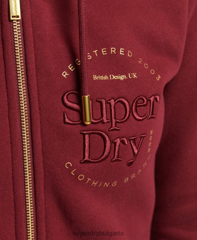 Superdry облекло N00H6023 червен Жени луксозна качулка с цип с бродирано лого