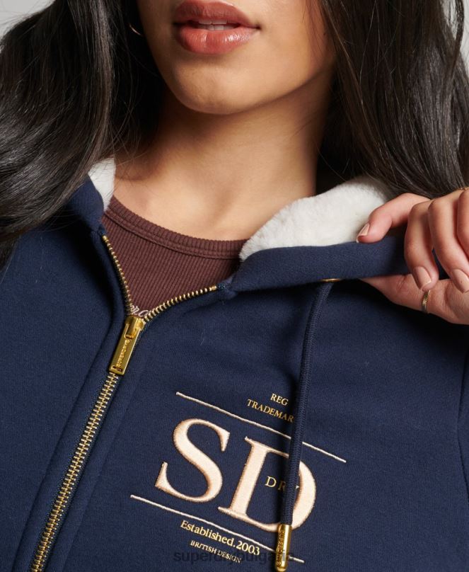 Superdry облекло N00H6024 военноморски флот Жени луксозна качулка с цип с бродирано лого