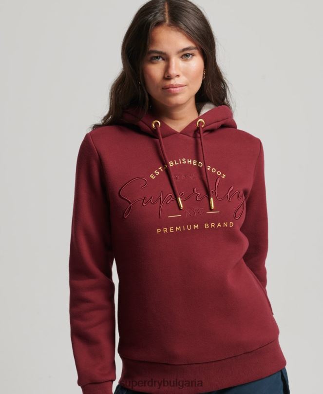 Superdry облекло N00H6025 червен Жени луксозна качулка с бродирано лого