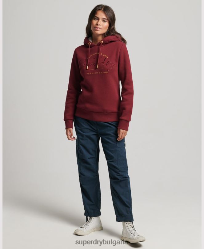 Superdry облекло N00H6025 червен Жени луксозна качулка с бродирано лого