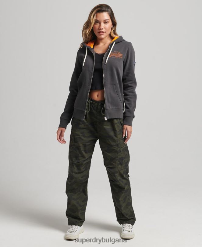 Superdry облекло N00H6027 тъмно сив Жени качулка с цип от вътрешната страна