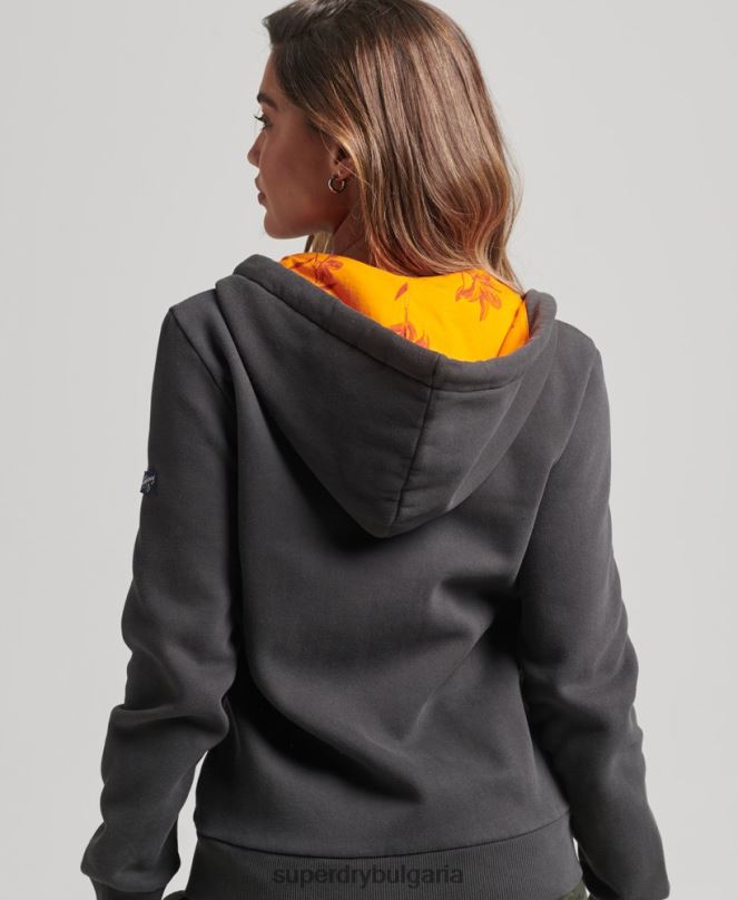 Superdry облекло N00H6027 тъмно сив Жени качулка с цип от вътрешната страна