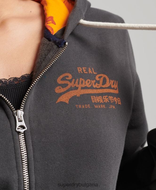 Superdry облекло N00H6027 тъмно сив Жени качулка с цип от вътрешната страна