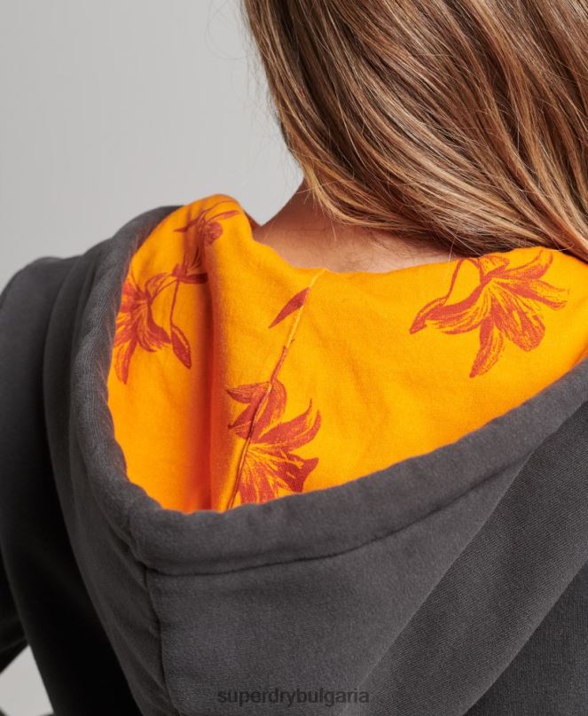 Superdry облекло N00H6027 тъмно сив Жени качулка с цип от вътрешната страна