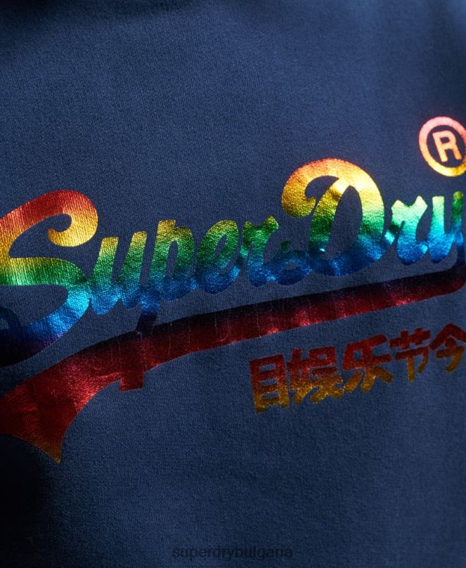 Superdry облекло N00H6029 военноморски флот Жени качулка с графично лого на дъгата