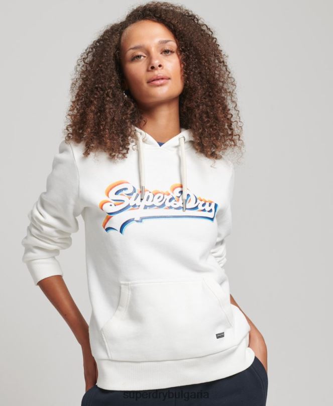 Superdry облекло N00H6030 бяло Жени качулка с графично лого на дъгата