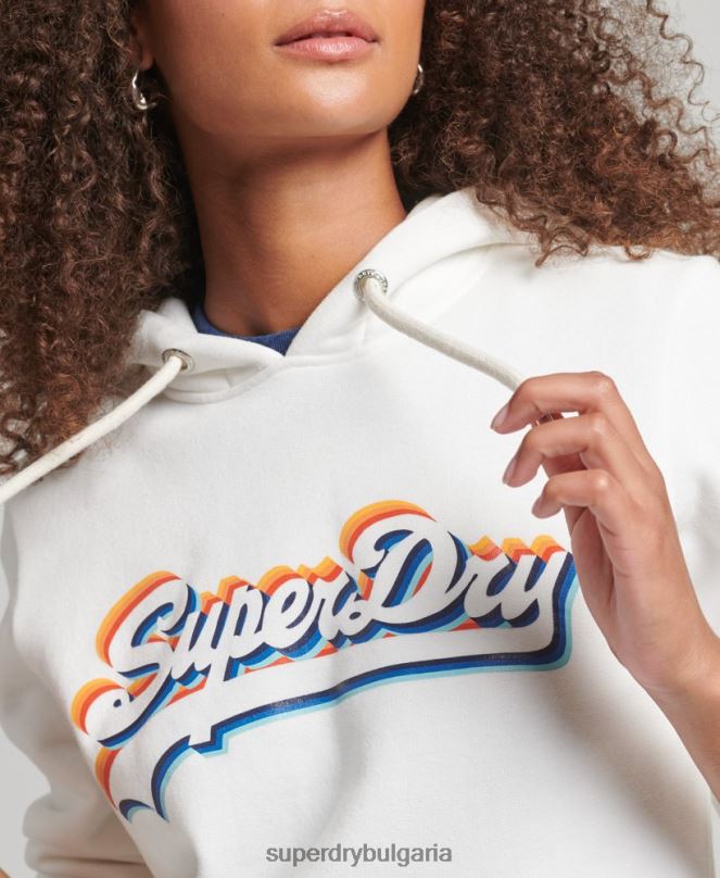 Superdry облекло N00H6030 бяло Жени качулка с графично лого на дъгата